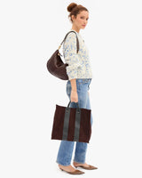 Simple Tote in Truffle Suede with Racing Stripes - The Shoe Hive