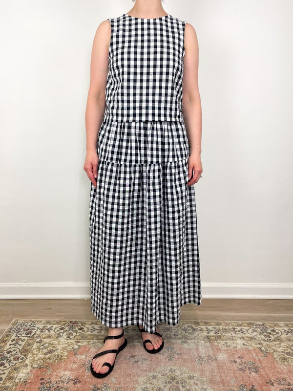 Single Tier Maxi Skirt in Black/White Check - The Shoe Hive