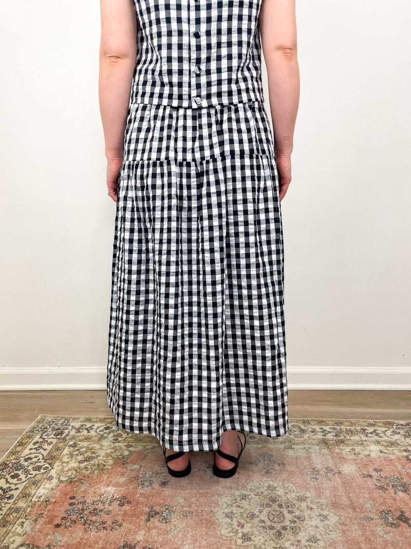 Single Tier Maxi Skirt in Black/White Check - The Shoe Hive