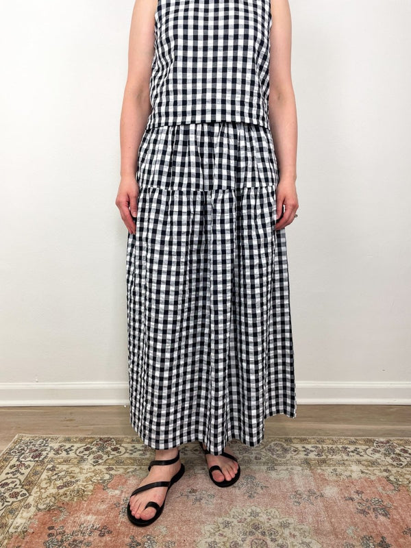 Single Tier Maxi Skirt in Black/White Check - The Shoe Hive