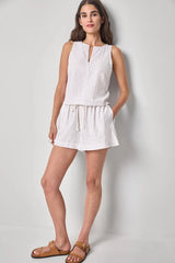 Sleeveless Zip Top in Bark Stripe - The Shoe Hive