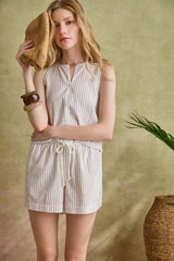 Sleeveless Zip Top in Bark Stripe - The Shoe Hive