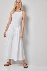 Smocked Bodice Maxi Dress in White - The Shoe Hive