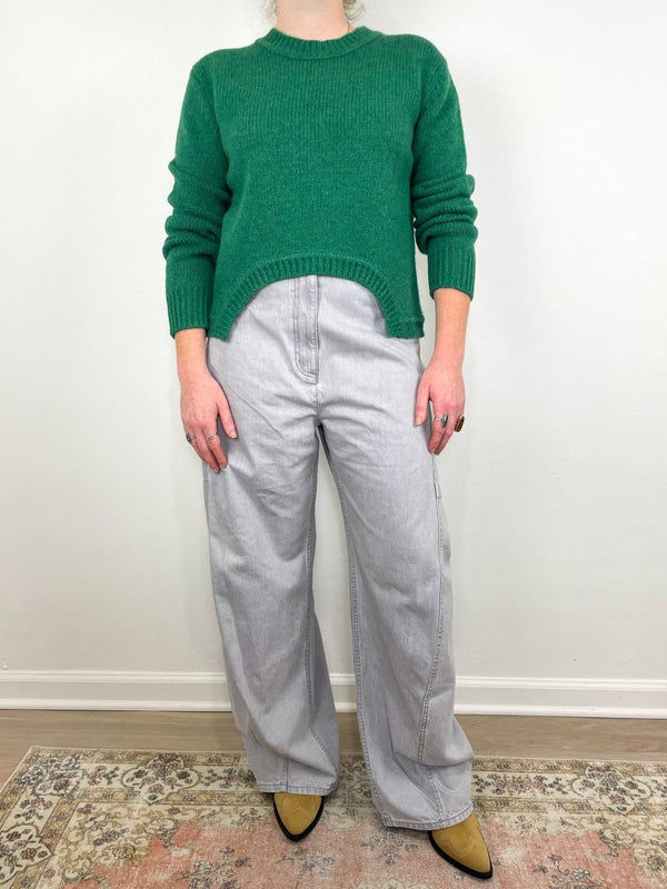 Soft Lambswool Shrunken Crewneck Pullover in Green - The Shoe Hive