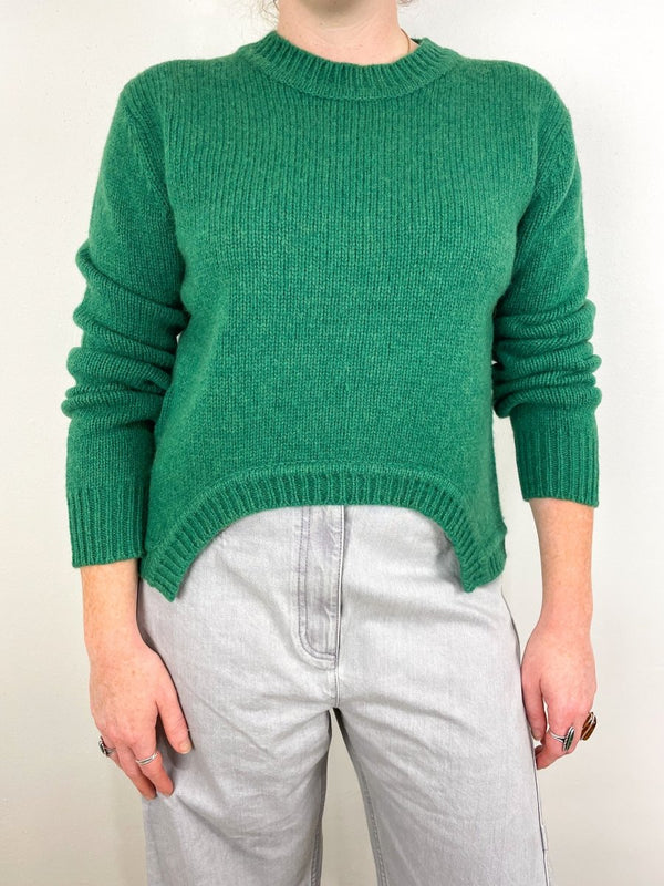Soft Lambswool Shrunken Crewneck Pullover in Green - The Shoe Hive