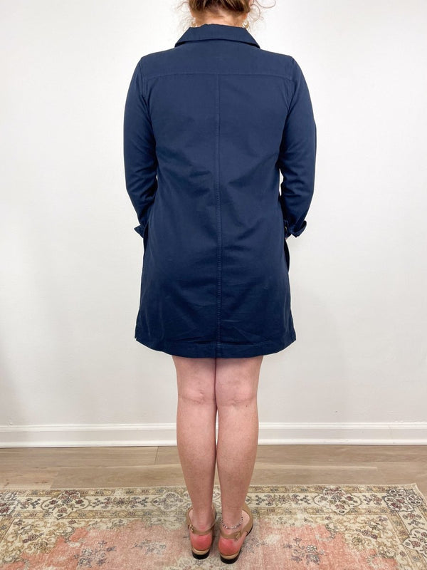 Split Neck Collared Dress in Navy - The Shoe Hive