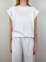 Spring Tweedy Sweatshirting Sleeveless Easy Top in White Multi - The Shoe Hive