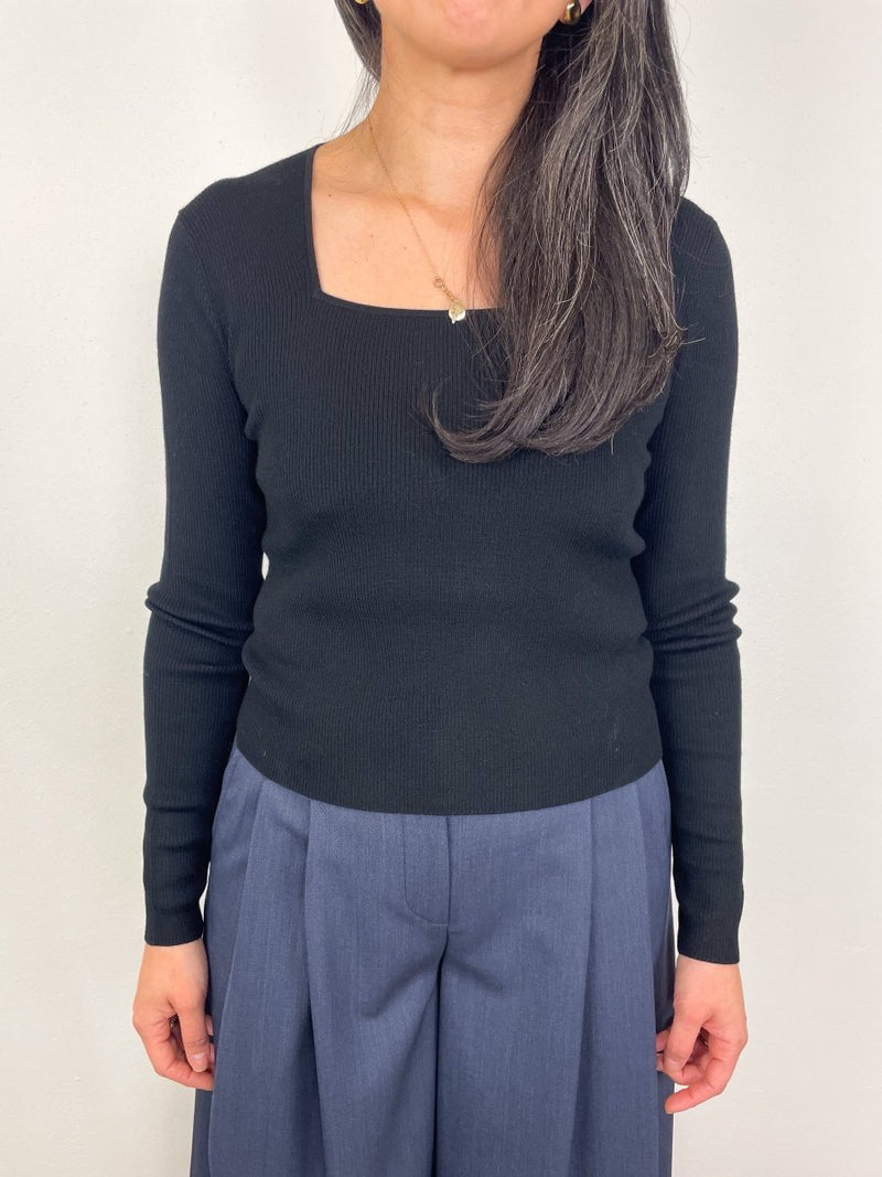 Square Neck Sweater in Black - The Shoe Hive