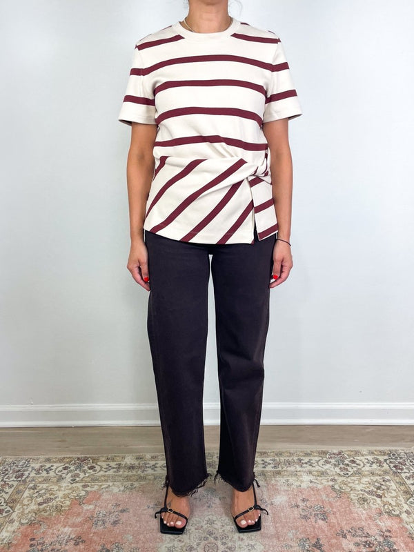SS Carlita Top in Cream/Raisin Wide Stripe - The Shoe Hive