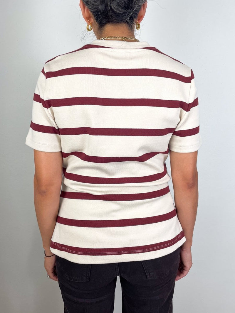 SS Carlita Top in Cream/Raisin Wide Stripe - The Shoe Hive