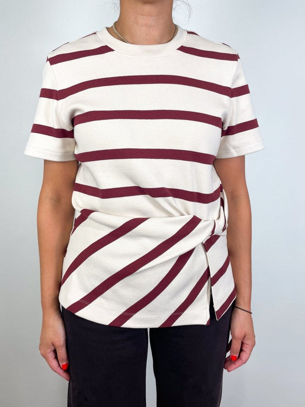 SS Carlita Top in Cream/Raisin Wide Stripe - The Shoe Hive