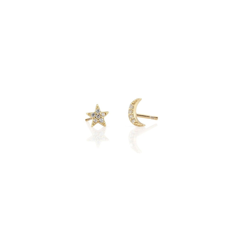 Star and Moon Crystal Stud Earrings in Gold - The Shoe Hive