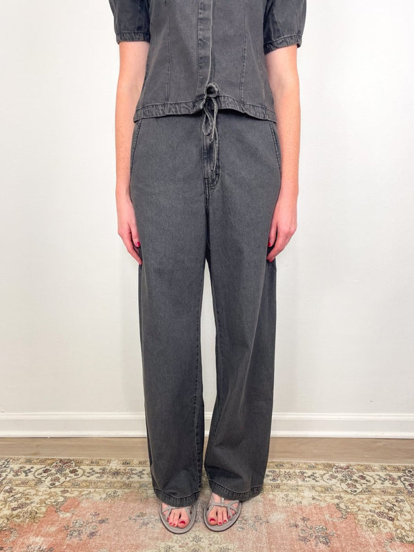 Straight Leg Drawcord Pant in Grey Denim - The Shoe Hive
