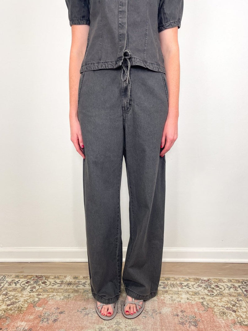 Straight Leg Drawcord Pant in Grey Denim - The Shoe Hive