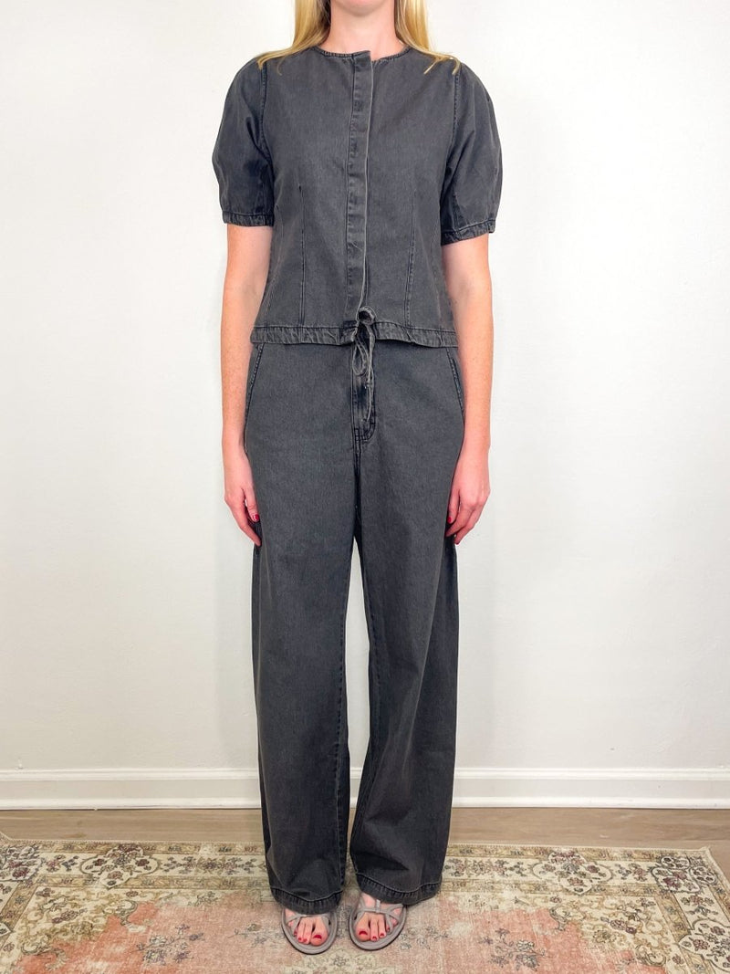 Straight Leg Drawcord Pant in Grey Denim - The Shoe Hive