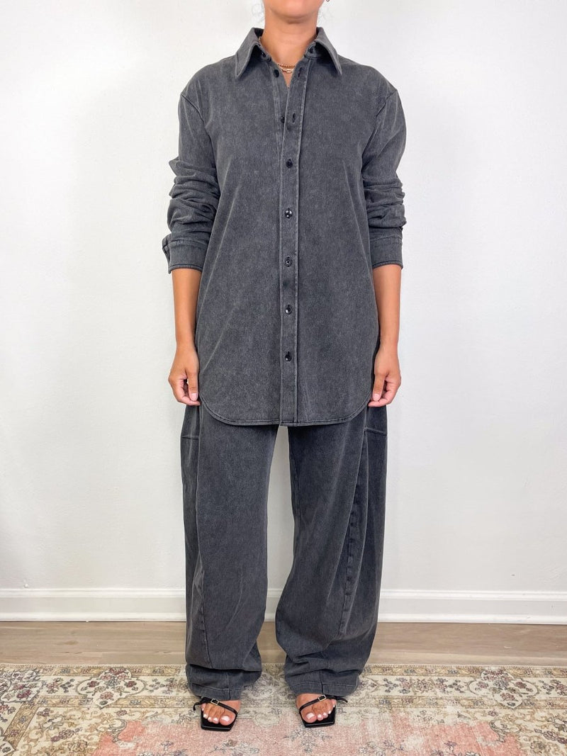 Stretch Denim Easy Shirt in Black - The Shoe Hive