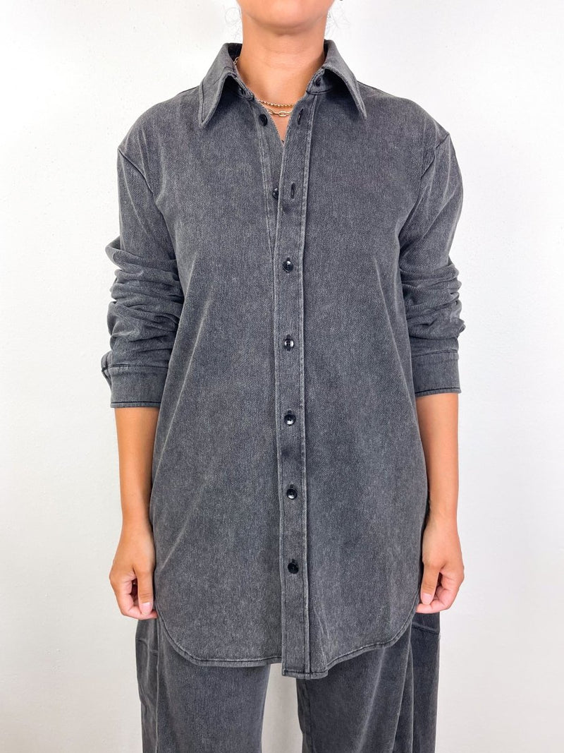 Stretch Denim Easy Shirt in Black - The Shoe Hive
