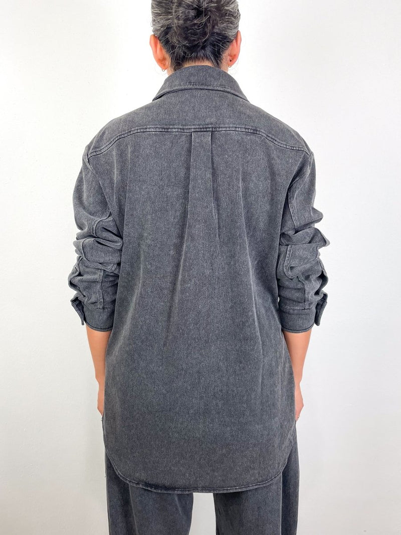 Stretch Denim Easy Shirt in Black - The Shoe Hive