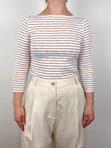 Striped 3/4 Sleeve Boatneck in Teak Stripe - The Shoe Hive