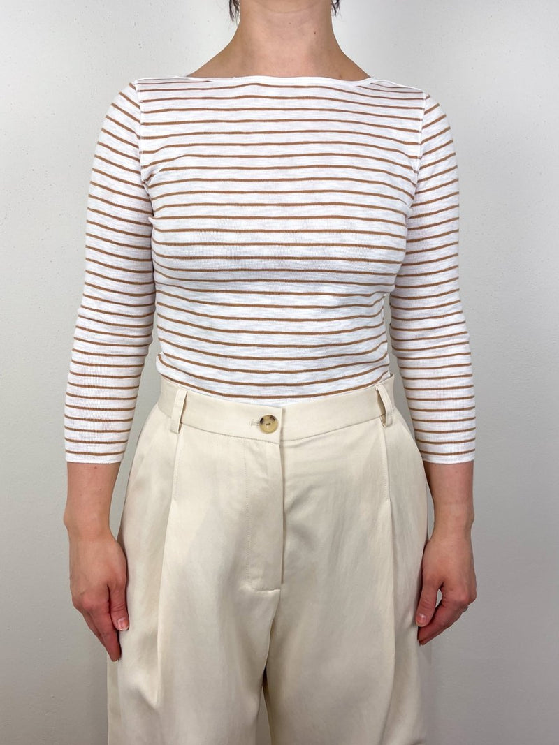 Striped 3/4 Sleeve Boatneck in Teak Stripe - The Shoe Hive