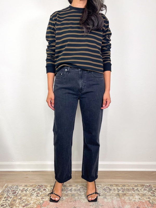 Striped Perfect T Crewneck Unisex Long Sleeve T in Brown Multi - The Shoe Hive
