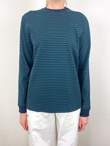 Striped Perfect T Crewneck Unisex L/S in Navy/Green - The Shoe Hive