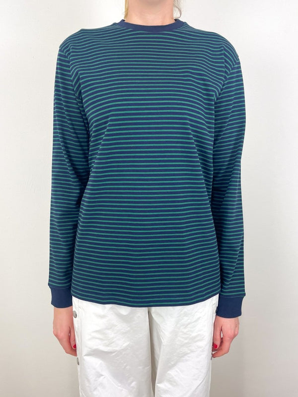 Striped Perfect T Crewneck Unisex L/S in Navy/Green - The Shoe Hive