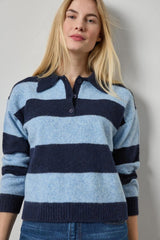 Striped Polo Sweater in Clearwater Stripe - The Shoe Hive