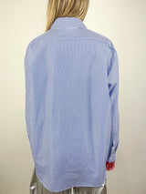 Striped Shirting Easy Tuxedo Shirt in Blue Multi - The Shoe Hive