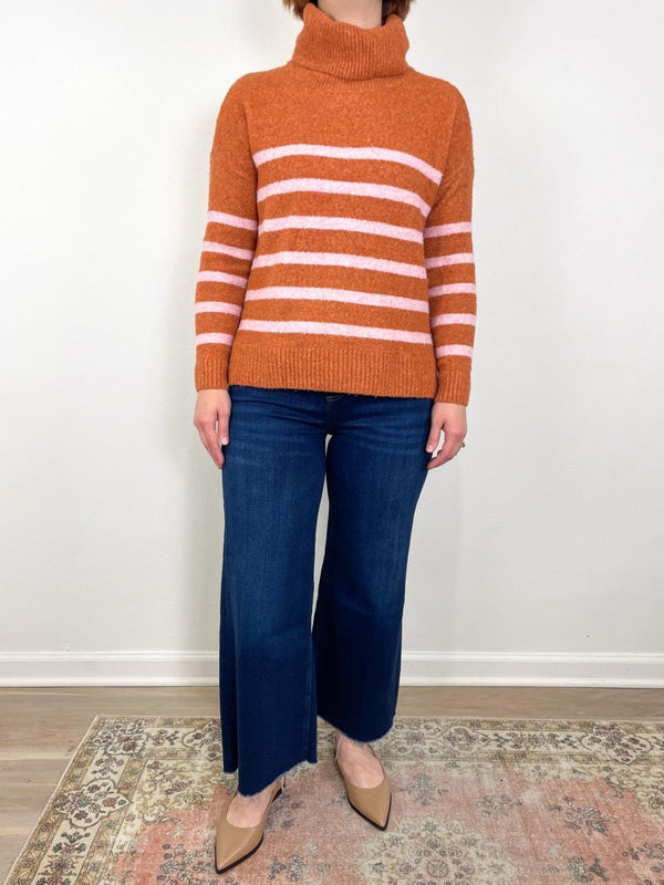 Striped Turtleneck Sweater in Nutmeg Stripe - The Shoe Hive