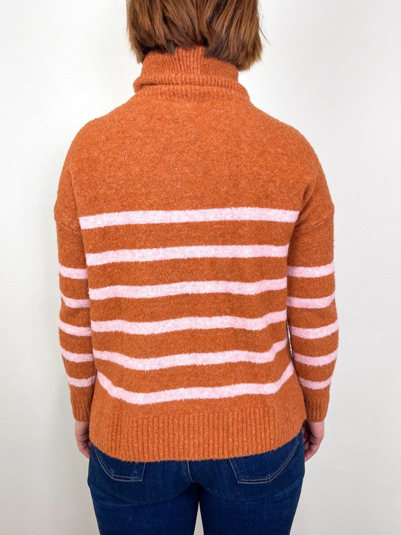 Striped Turtleneck Sweater in Nutmeg Stripe - The Shoe Hive