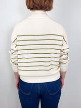 Striped Zip Front Sweater in Cream Stripe - The Shoe Hive