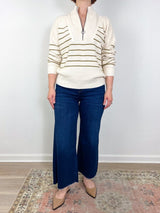 Striped Zip Front Sweater in Cream Stripe - The Shoe Hive