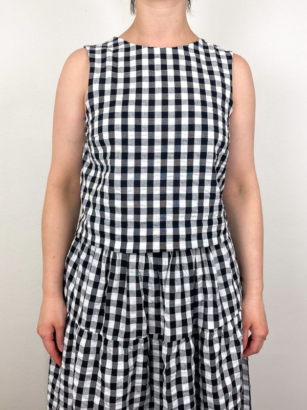 Studio Boxy Top in Black/White Check - The Shoe Hive
