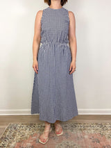 Studio Sundress in Navy/White Seersucker Check - The Shoe Hive