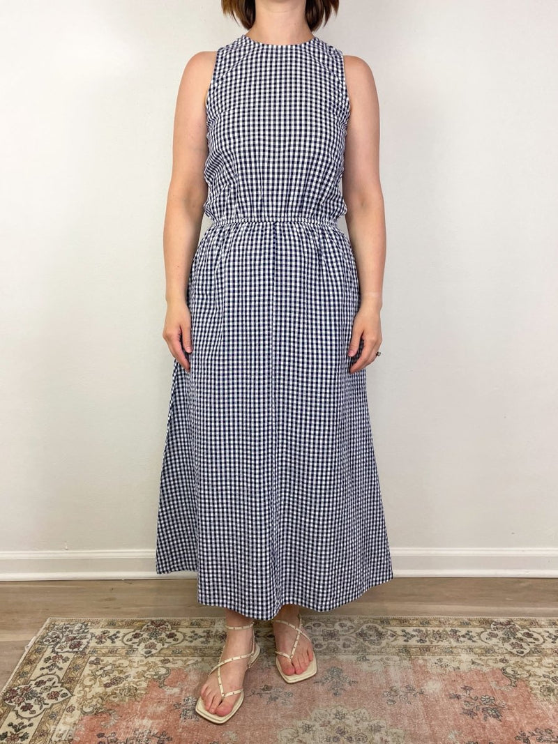 Studio Sundress in Navy/White Seersucker Check - The Shoe Hive