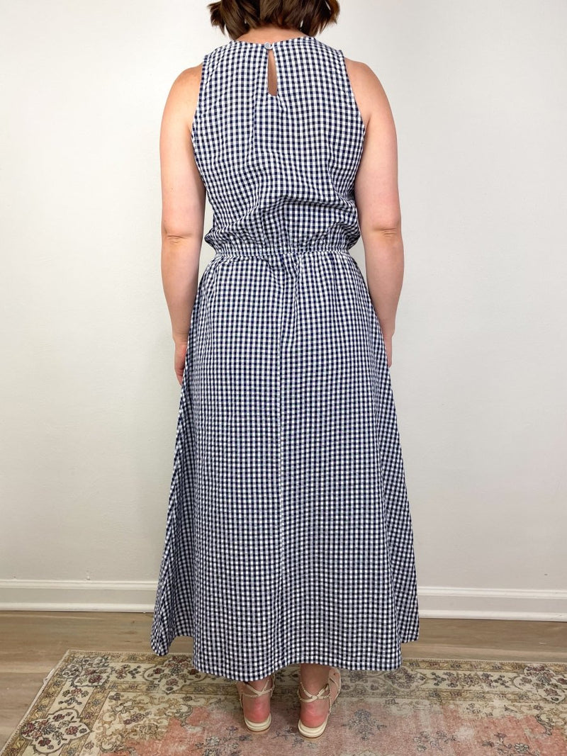 Studio Sundress in Navy/White Seersucker Check - The Shoe Hive