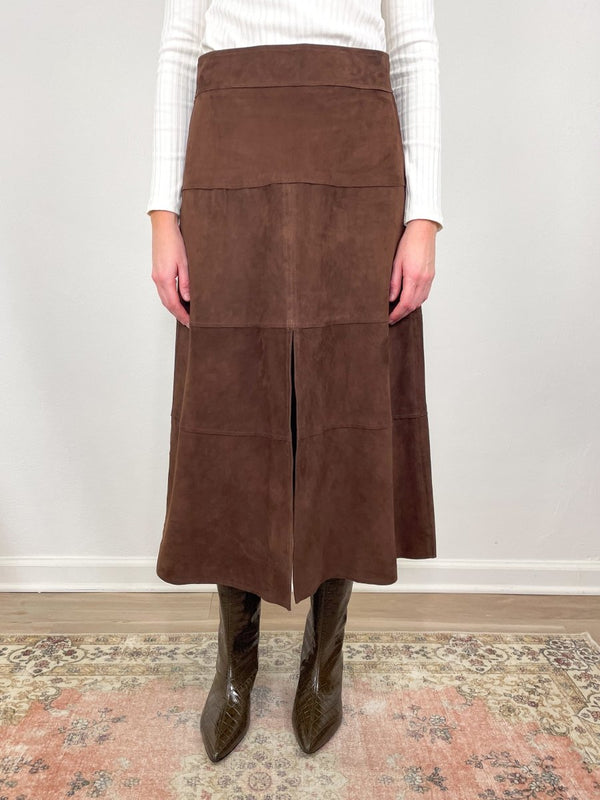 Suede Hudson Skirt in Chocolate - The Shoe Hive