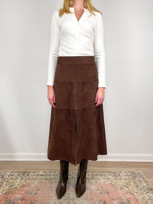 Suede Hudson Skirt in Chocolate - The Shoe Hive