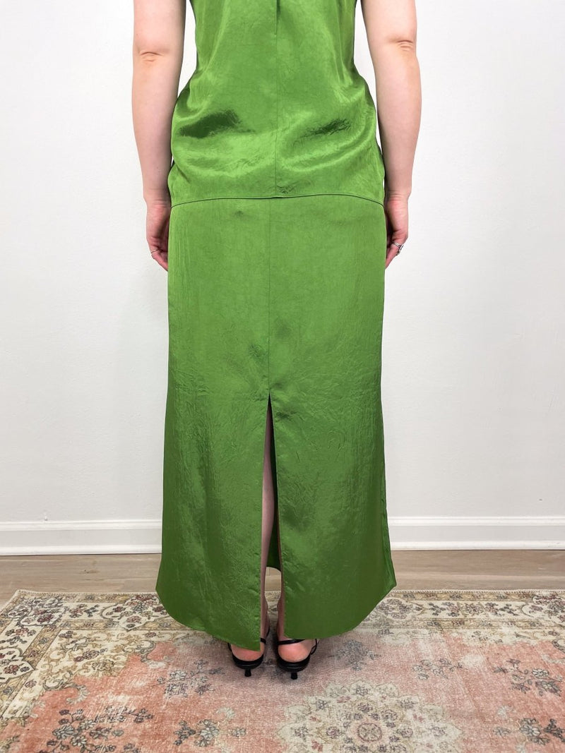 Summer Acetate Crinkle Maxi Slip Skirt in Chartreuse - The Shoe Hive