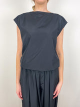Summer Nylon Sleeveless Cocoon Top in Black - The Shoe Hive