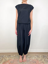 Summer Nylon Sleeveless Cocoon Top in Black - The Shoe Hive