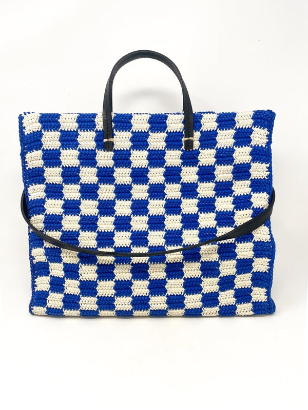 Summer Simple Tote in Cobalt and Cream Crochet Checker - The Shoe Hive