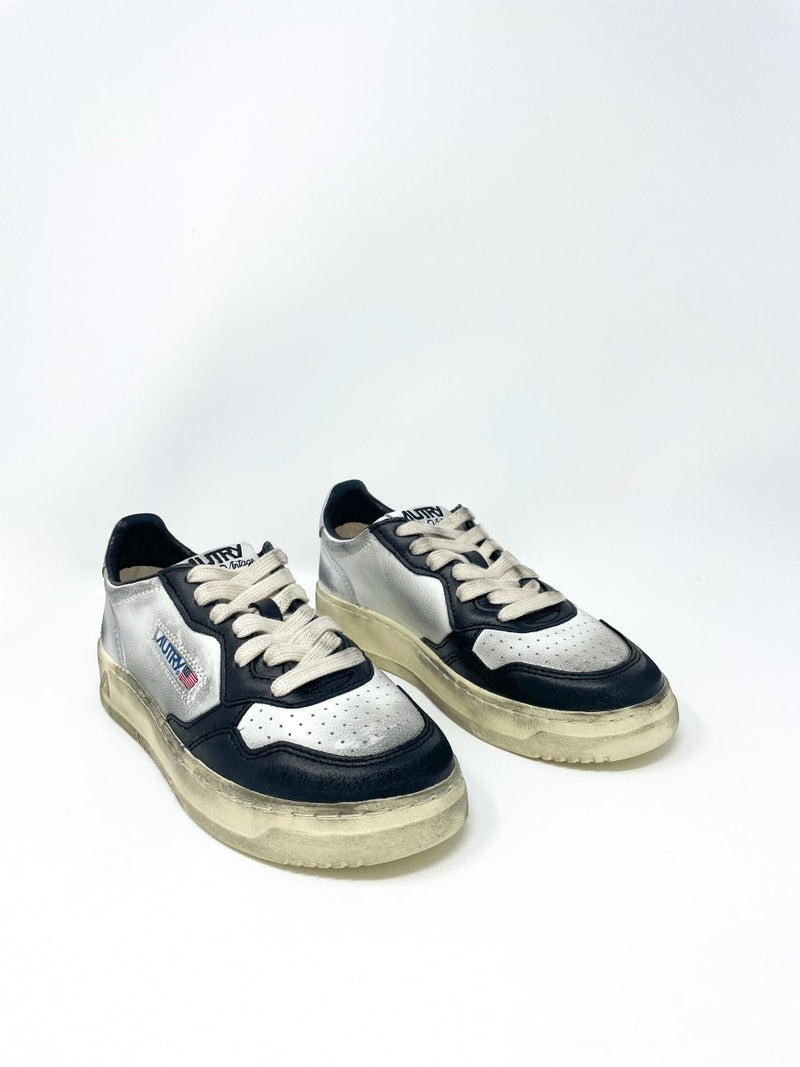 Super Vintage Low Sneakers in White, Black and Silver Leather - The Shoe Hive