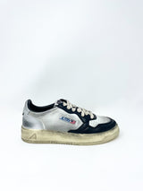 Super Vintage Low Sneakers in White, Black and Silver Leather - The Shoe Hive