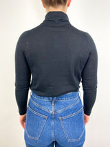 Superfine Funnel Neck Sweater in Black Cashmere - The Shoe Hive