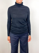 Superfine Funnel Neck Sweater in Black Cashmere - The Shoe Hive