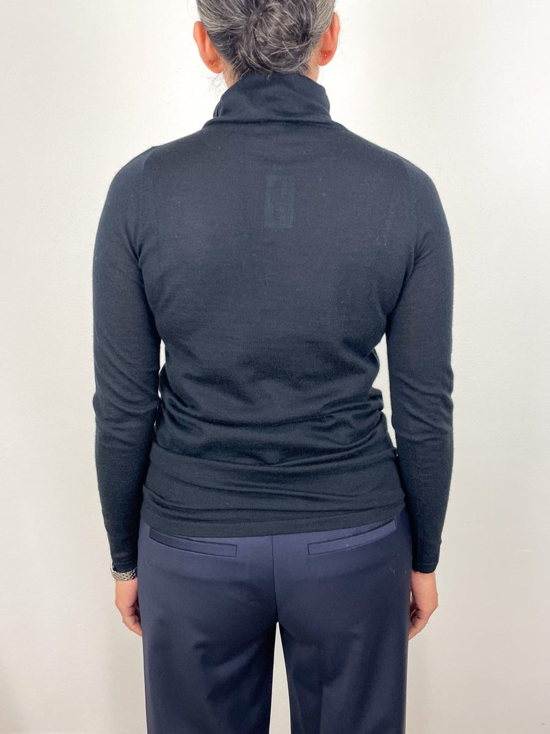 Superfine Funnel Neck Sweater in Black Cashmere - The Shoe Hive