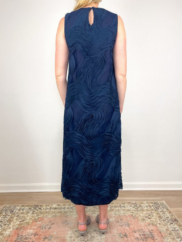 Susy Shift Maxi Dress in Navy Ribbon Embroidery - The Shoe Hive
