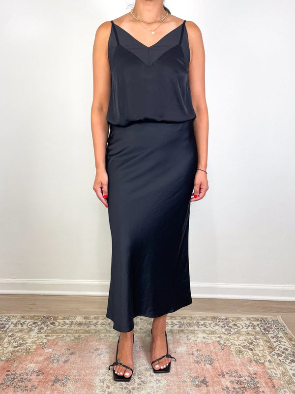 Talia Charmeuse Maxi Skirt in Black - The Shoe Hive